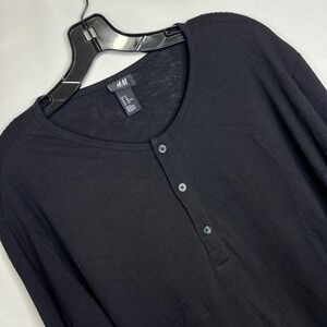 H&M Black Henley Shirt Mens XL Long Sleeve Grunge Capsule Basic Goth Gorpcore